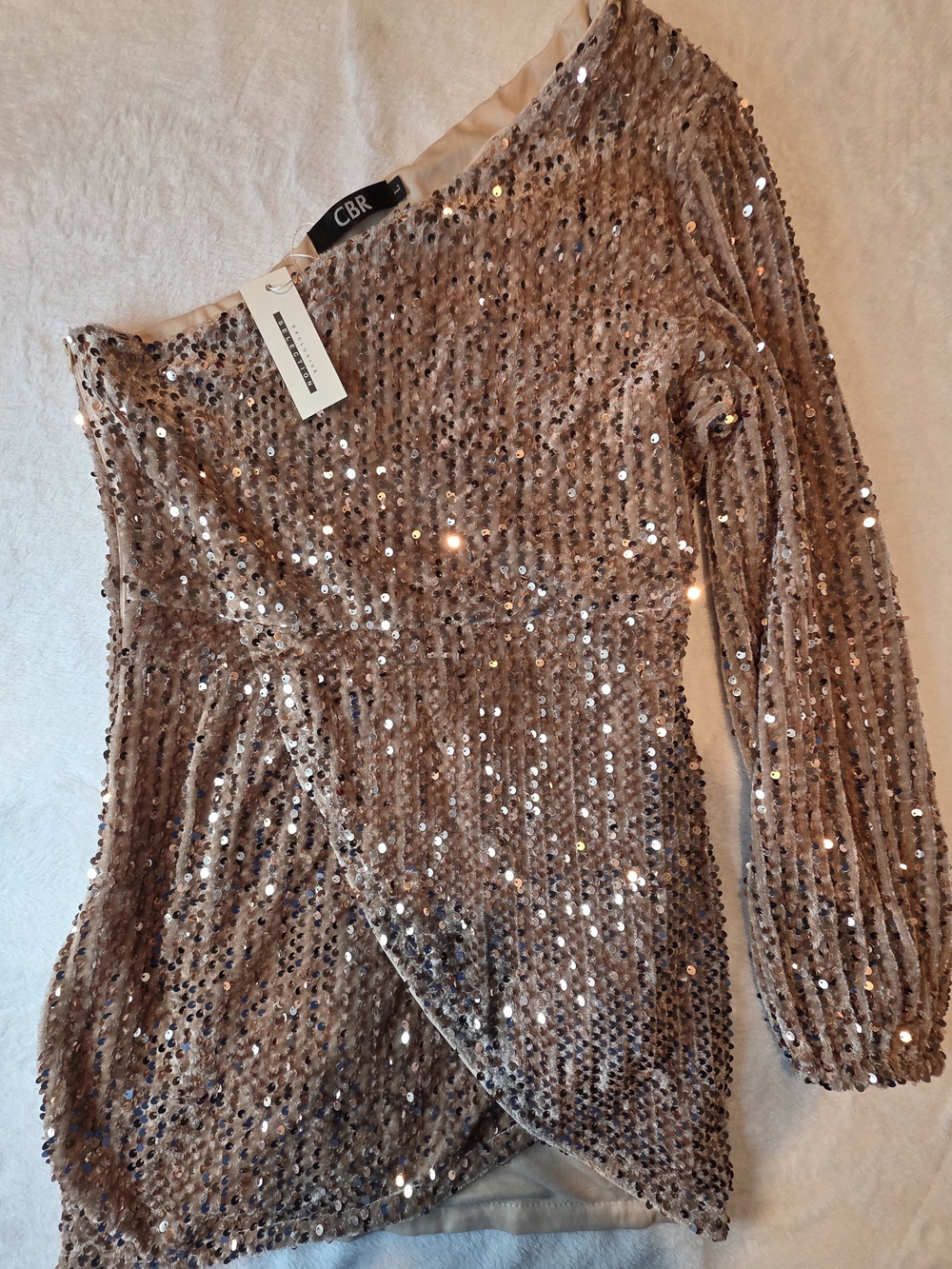 CBR Sequin One Shoulder Long Sleeve Dress Size L